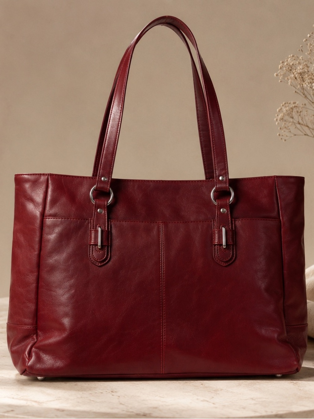 Women's Deep Burgundy Leather Tote Bag